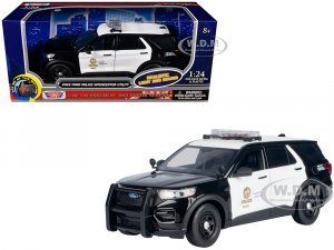 2022 Ford Police Interceptor Utility Black and White Los Angeles Police Department (LAPD) with Flashing Light Bar and Front and Rear Lights and Sounds