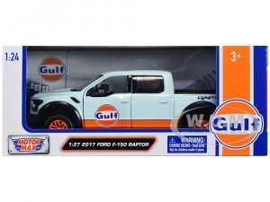 2017 Ford F-150 Raptor Pickup Truck Light Blue with Orange Stripes Gulf Oil Gulf Die-Cast Collection 1 27