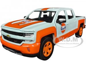 2017 Chevrolet Silverado 1500 LT Z71 Crew Cab Pickup Truck Light Blue with Orange Stripes Gulf Oil Gulf Die-Cast Collection