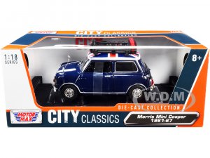 1961-1967 Morris Mini Cooper RHD (Right Hand Drive) Dark Blue with British Flag on the Top and Roof Rack City Classics Series