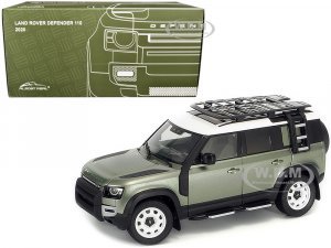 2020 Land Rover Defender 110 with Roof Rack Pangea Green Metallic with White Top