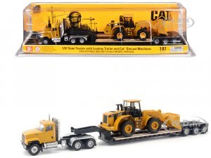 CAT Caterpillar CT681 Day Cab Tractor Yellow with Lowboy Trailer and CAT 950G Wheel Loader Yellow (HO)
