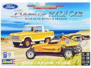 Level 5 Model Kit Ford Bronco Half Cab with Dune Buggy and Flatbed Trailer 1 25 Scale Model by Revell