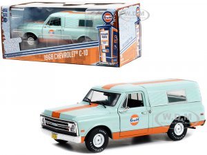 1968 Chevrolet C-10 Pickup Truck Light Blue with Orange Stripes with Camper Shell Gulf Oil Running on Empty Series 5