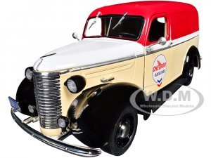 1939 Chevrolet Panel Truck Chevron Gasolines Red and Beige with White Hood and Stripes Running on Empty Series 7