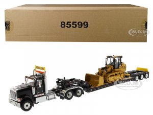 International HX520 Tandem Tractor Black with XL 120 Lowboy Trailer and CAT Caterpillar 963K Track Loader Set of 2 pieces 1 50
