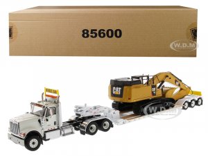 International HX520 Tandem Tractor White with XL 120 Lowboy Trailer and CAT Caterpillar 349F L XE Hydraulic Excavator Set of 2 pieces 1 50