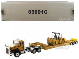 Cat Caterpillar CT660 Day Cab with XL 120 Low-Profile HDG Lowboy Trailer and Cat Caterpillar CB-534D XW Vibratory Asphalt Compactor and Operator Core Classics Series Set of 2 pieces