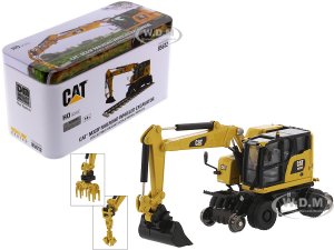 CAT Caterpillar M323F Railroad Wheeled Excavator with 3 Accessories (Safety Yellow Version) High Line Series 7 (HO) Scale