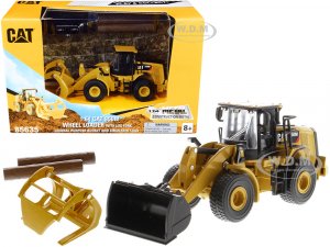 CAT Caterpillar 950M Wheel Loader with Bucket and Log Fork with Two Log Poles Play & Collect!