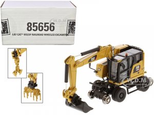 CAT Caterpillar M323F Railroad Wheeled Excavator with 3 Accessories (CAT Yellow Version) High Line Series 7 (HO) Scale