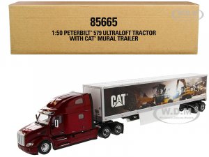 Peterbilt 579 UltraLoft Truck Tractor Red with CAT Caterpillar Mural Dry Van Trailer Transport Series