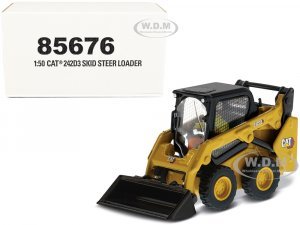 CAT Caterpillar 242D3 Wheeled Skid Steer Loader with Work Tools and Operator Yellow High Line Series