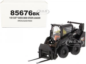 CAT Caterpillar 242D3 Wheeled Skid Steer Loader with Work Tools and Operator Special Black Paint High Line Series
