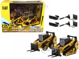 Set of 2 pieces CAT Caterpillar 272D2 Skid Steer Loader and CAT Caterpillar 297D2 Compact Track Loader with Accessories