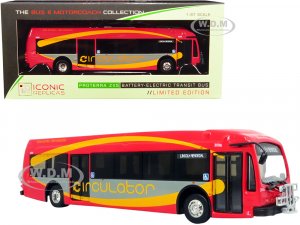 Proterra ZX5 Battery-Electric Transit Bus DC Circulator Lincoln Memorial (Washington D.C.) Red and Gray with Yellow Stripes The Bus & Motorcoach Collection 7 (HO)