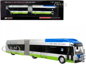 New Flyer Xcelsior XN-60 Aerodynamic Articulated Bus #11 Miami-Dade County Silver and Blue with Green Stripe The Bus & Motorcoach Collection  (HO)