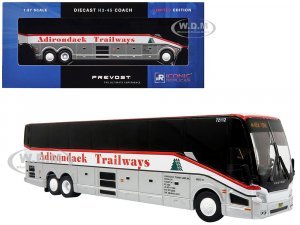 Prevost H3-45 Coach Bus Adirondack Trailways Silver Metallic and White with Red Stripes
