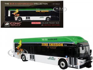 New Flyer Xcelsior XHE40 Transit Bus AC Transit - Zero Emission White and Green with Graphics The Bus & Motorcoach Collection