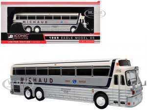 1969 Eagle Model 05 Coach Bus Michaud Bus Lines Yankee Traveler White and Silver with Black Stripes