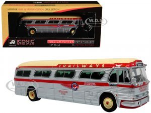 1959 GM PD4104 Motorcoach Bus Continental Trailways Silver and Cream with Red Stripes Vintage Bus & Motorcoach Collection