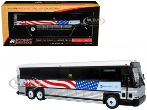 2001 MCI D4000 Coach Bus MTA New York City - 9/11 Memorial Silver and White with American Flag Graphics Vintage Bus & Motorcoach Collection