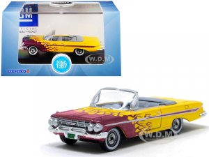 1961 Chevrolet Impala Convertible Yellow with Purple Flames Hot Rod  (HO) Scale