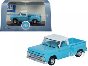 1965 Chevrolet C10 Stepside Pickup Truck Light Blue with White Top  (HO) Scale