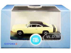 1968 Dodge Charger Light Yellow with Black Top and Black Stripes  (HO) Scale