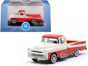 1957 Dodge D100 Sweptside Pickup Truck Tropical Coral and Glacier White 7 (HO) Scale
