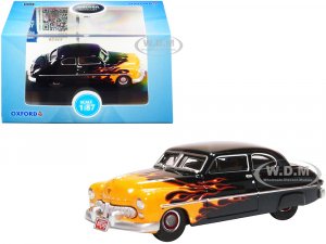 1949 Mercury Coupe Hot Rod Black and Yellow with Flames  (HO) Scale