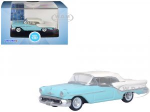 1957 Oldsmobile 88 Convertible (Top-Up) Banff Blue and Alcan White with White 7 (HO) Scale