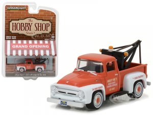1956 Ford F-100 Red and White with Drop-in Tow Hook The Hobby Shop Series 1