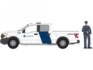 2018 Ford F-150 XLT White U.S. Customs and Border Protection with Customs Officer Figurine The Hobby Shop Series 15