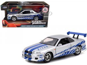 Brians Nissan Skyline GT-R (R34) Silver with Blue Stripes Fast & Furious Movie