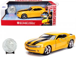 2006 Chevrolet Camaro Concept Yellow Bumblebee with Robot on Chassis and Collectible Metal Coin Transformers Movie
