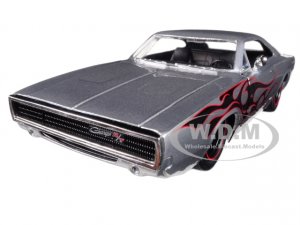 1/24 Jada 1968 Dodge Charger Silver with Flames BigTime Diecast Silver 99367 