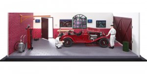 1930 Alfa Romeo 6C 1750 GS Red with Two Mechanics and Garage Workshop Diorama