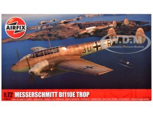 Level 2 Model Kit Messerschmitt Bf110E/E-2 TROP Fighter Aircraft with 2 Scheme Options Plastic Model Kit by Airfix