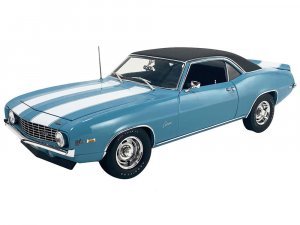 1969 Chevrolet Camaro Z/28 Carolina Blue with White Stripes and Black Vinyl Top