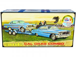Ford Cal Drag Team Ford Galaxie with Ford Falcon Funny Car and Trailer Set of 3 Complete Kits 1 25 Scale Models by AMT