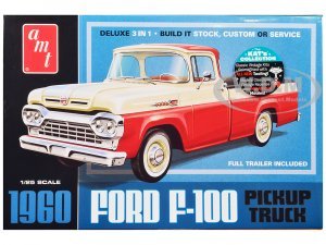 1960 Ford F-100 Pickup Truck with Trailer 3-in-1 Kit Scale Model by AMT