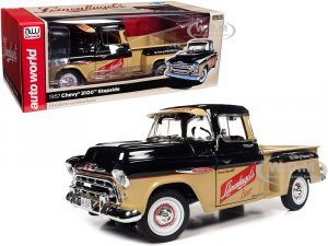 1957 Chevrolet 3100 Stepside Pickup Truck Black and Tan with Graphics Leinenkugles Beer The Pride of Chippewa Falls
