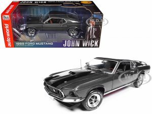 1969 Ford Mustang Dark Gray Metallic with Black Stripes John Wick (2014) Movie Silver Screen Machines Series