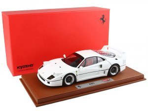Ferrari F40 White with Black and Chrome Wheels and Red Seats with DISPLAY CASE