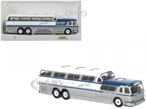 1956 GMC PD-4501 Scenicruiser Bus Silver and White with Blue Stripes Greyhound  (HO) Scale