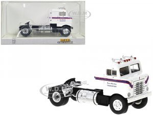 1950 Kenworth Bullnose Truck Tractor White with Blue Stripes Ross Mackie Transport  (HO) Scale