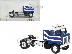 1950 Kenworth Bullnose Truck Tractor Blue with White Top and Stripes  (HO) Scale