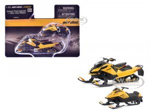 Ski-Doo MXZ Blizzard (Trail Segment) Neo Yellow and Ski-Doo MXZ 120cc (Kids Model) Neo Yellow Set of 2 Snowmobiles