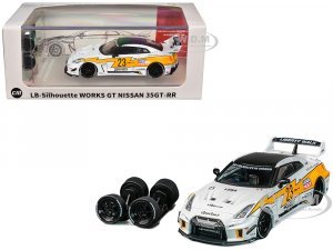 Nissan 35GT-RR LB-Silhouette Works GT RHD (Right Hand Drive) #23 White with Yellow Graphics with Extra Wheels